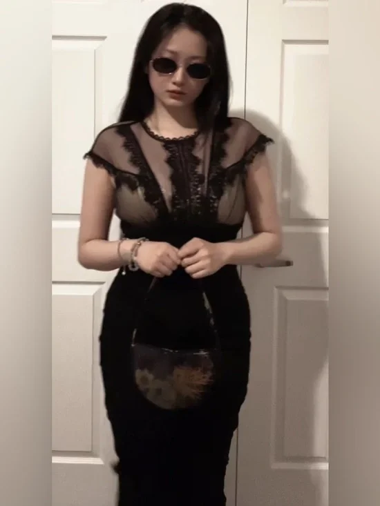 Rare gothic black lace Jessica Mcclintock maxi dress - Picture 2 of 7